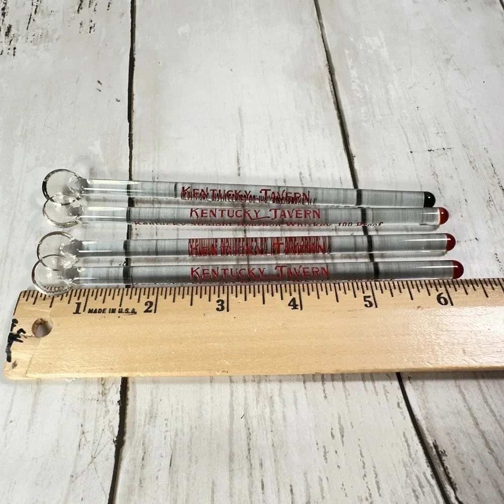 Kentucky Tavern Glass Swizzle Sticks Bourbon 1950's Bar Ware Advertising Set‎ 4